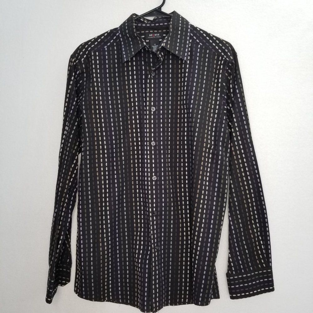 Axcess Multi Color Black Long Sleeve Button Down Dress Shirt Medium